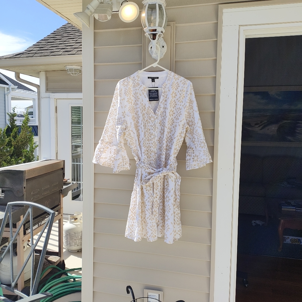Boston Proper shimmer eyelet fit and flare white dress XL